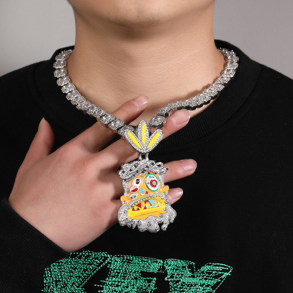 Hip Hop Rap Colorful Enamel Pendant Necklace Jewelry Cool Men Gift Full Zircon