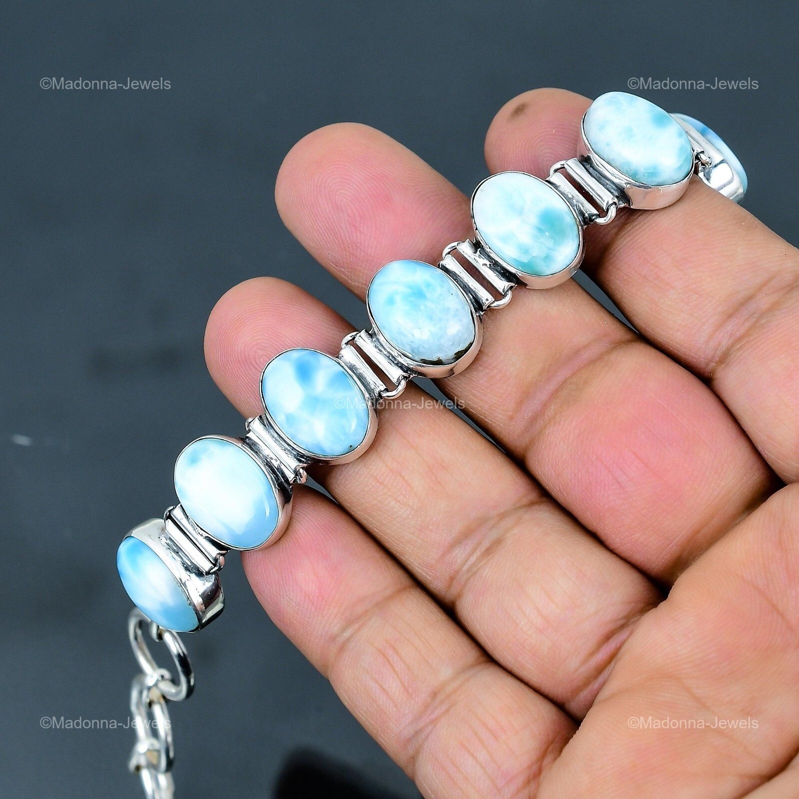 Memorial Day Sale Larimar Gemstone Sterling Silver Chain Throat Chakra Bracelet