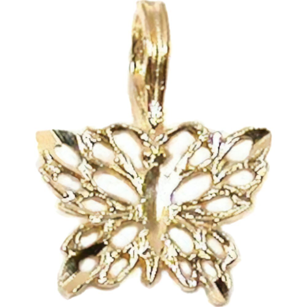 14K Yellow Gold Butterfly Pendant Charm Necklace Chain Jewelry