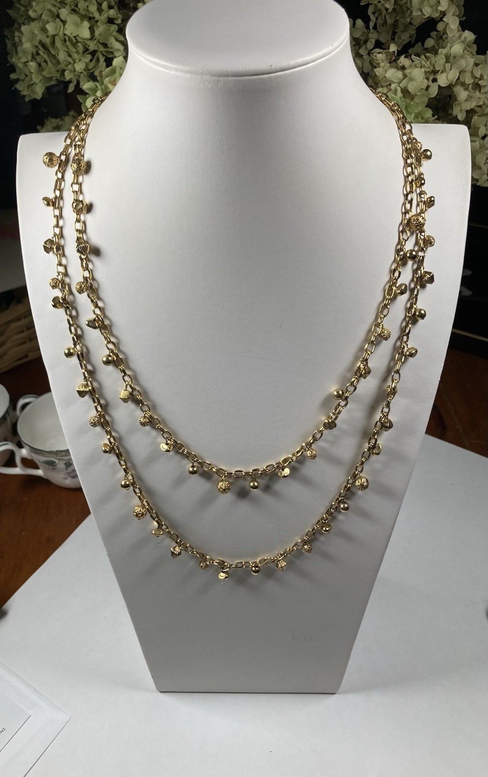 Gold Tone Layered Station Cable Chain Necklace Lobster Clasp
