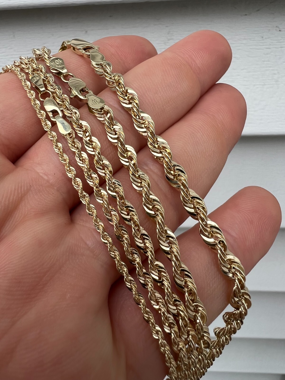 Men’s Women’s Real 10k Yellow Gold Hollow Rope Chain Necklace 1.5mm-4.5mm 16-30″