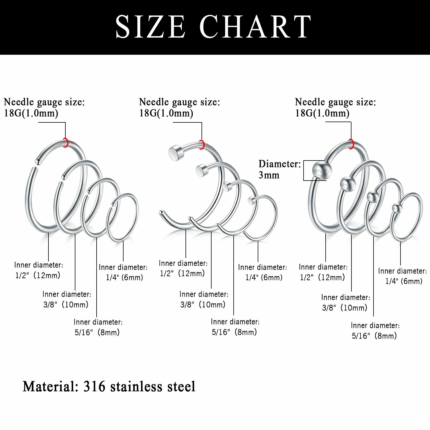28Pcs 18G Surgical Steel CZ Nose Hoop Ring L Shape Bone Septum Piercing Jewelry