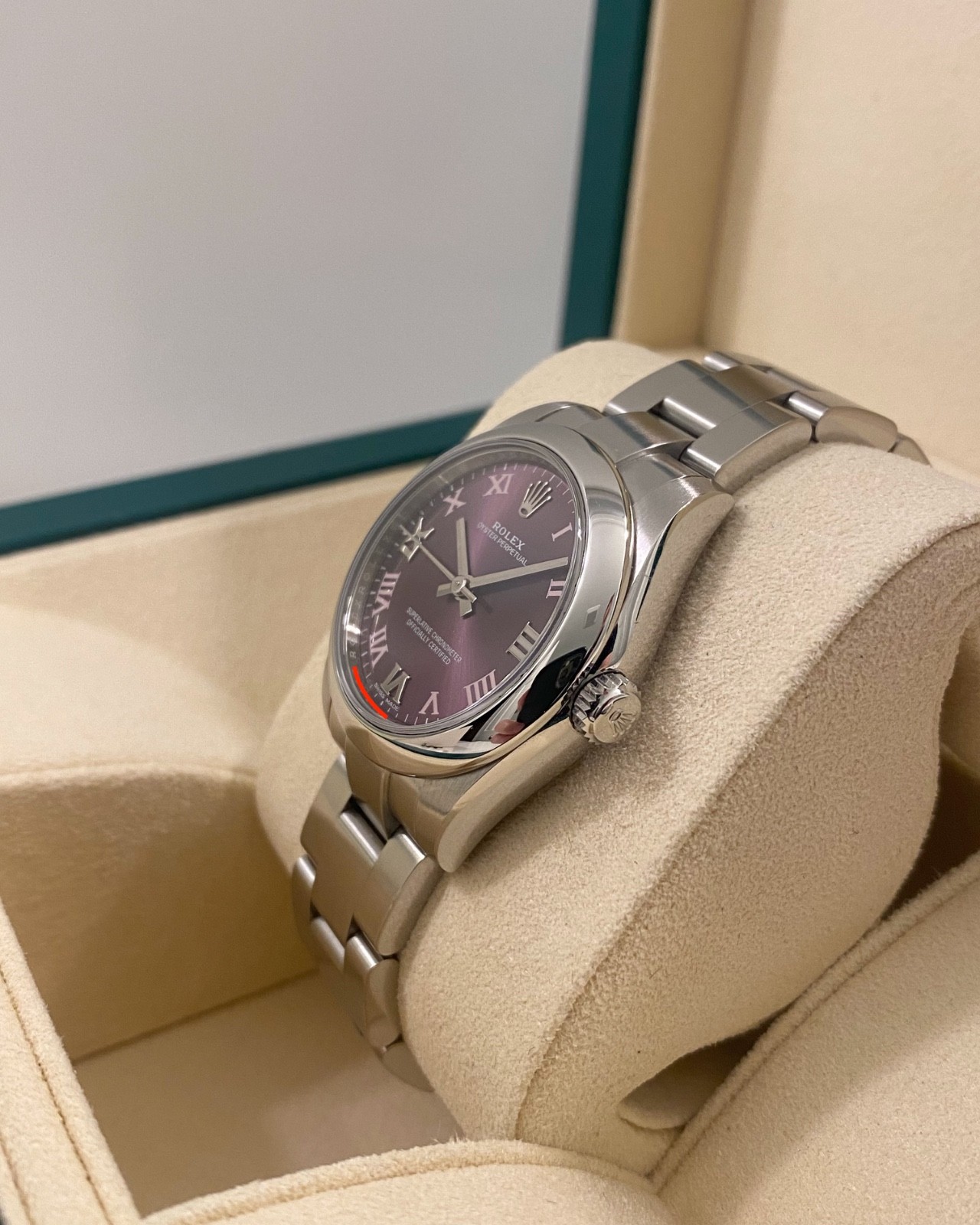2017 Rolex 177200 Oyster Perpetual 31mm Purple Roman Grape Dial Box and Papers