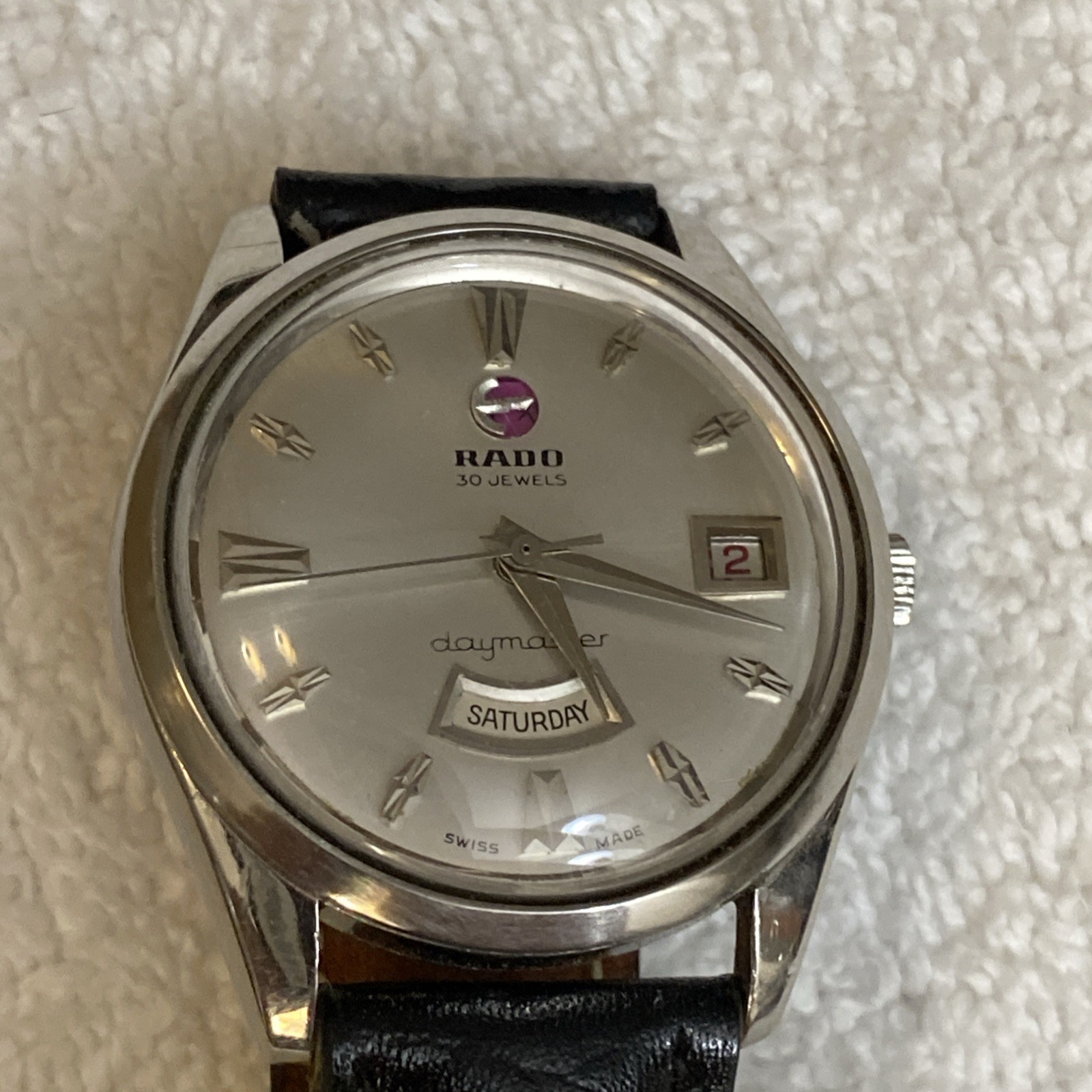 ***Vintage Rare Swiss Rado Men Wristwatch Daymaster 30 Stainless Steel Date Days