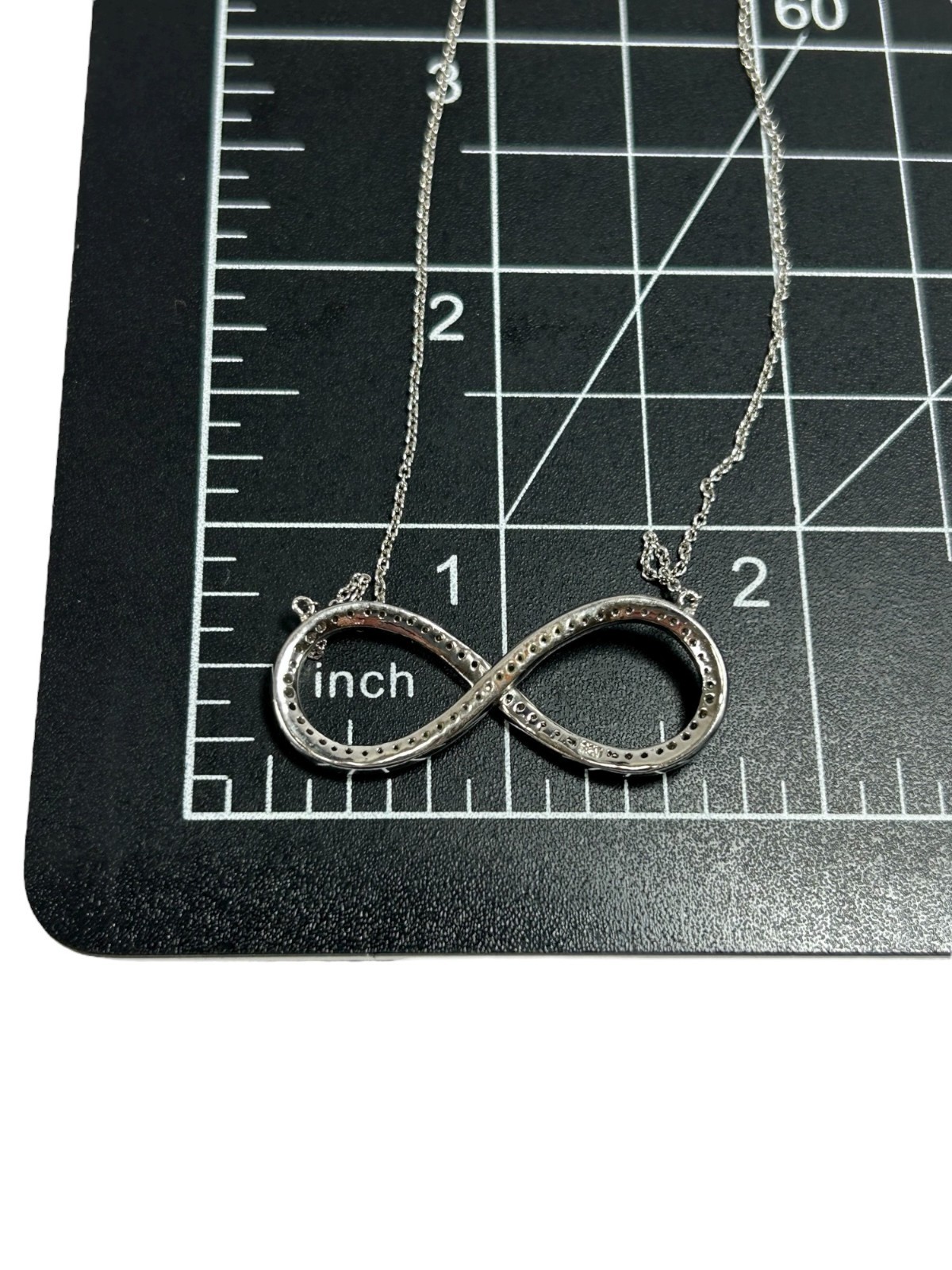 925 Sterling Silver Necklace Infinity Eternal Pendant Chainlink Genuine Diamond