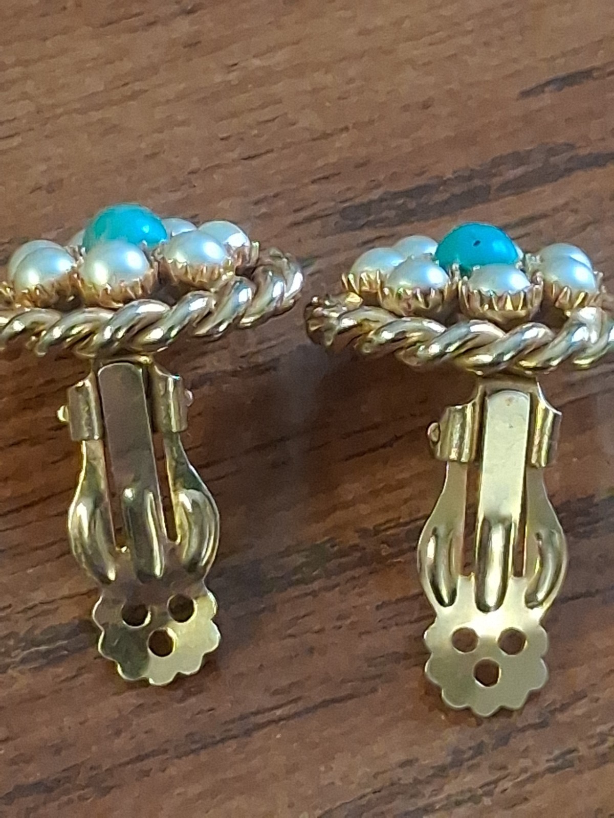 Authentic 1960s Victorian revival cluster clip on Earings. Heavy Gold Plated.