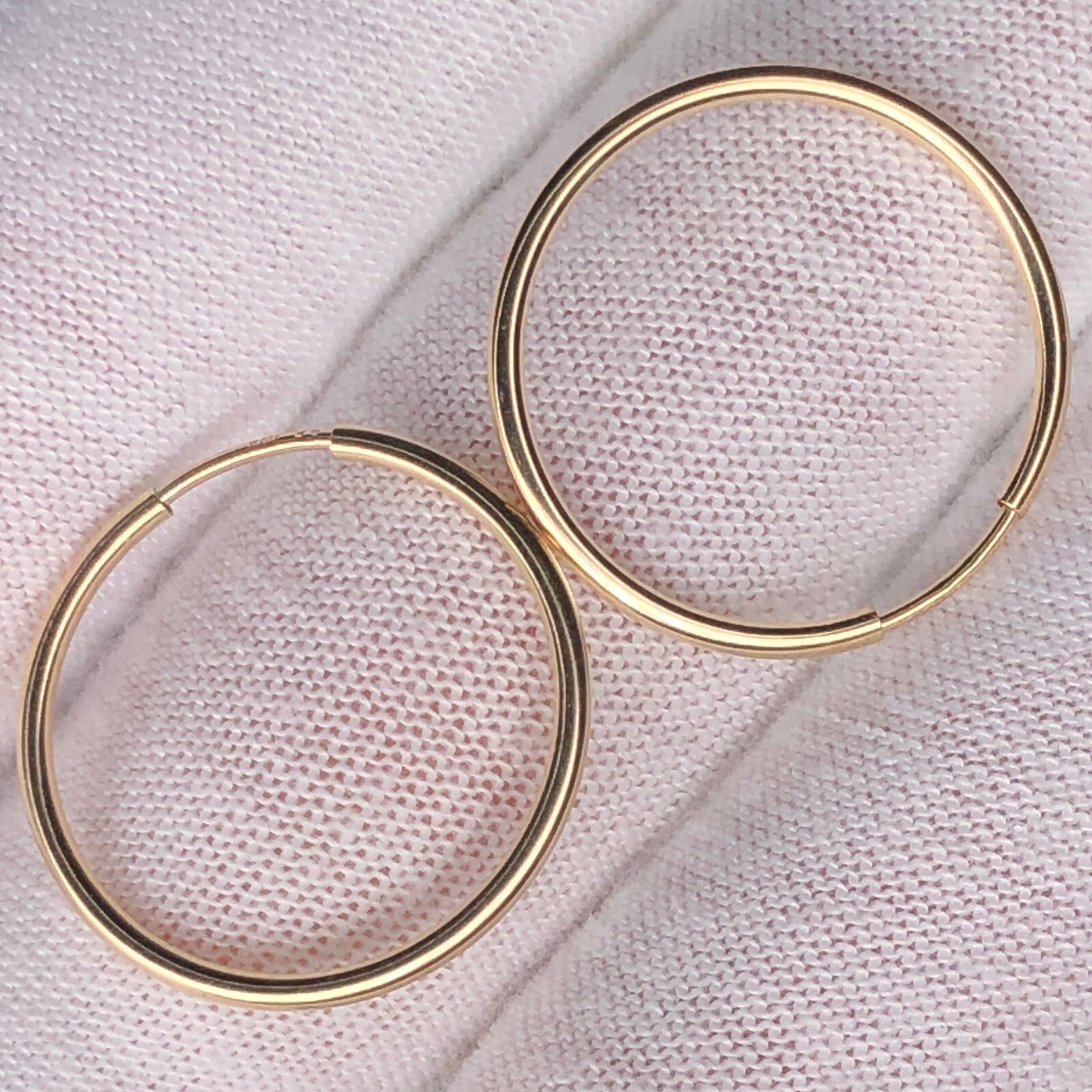 Real Solid 1/20 14K Yellow Gold Round Endless Hoop Earrings mm Women Men