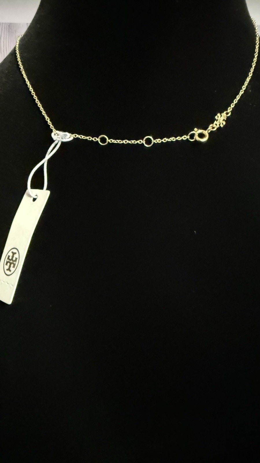 Tory Burch Gold Tone Flower Charm Pendant Necklace, Cable Chain, Spring Ring