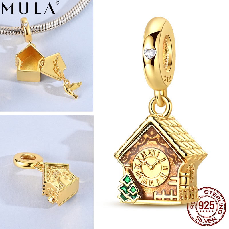 MULA 925 Sterling Silver Charm Clock Pendant for Women Bracelet