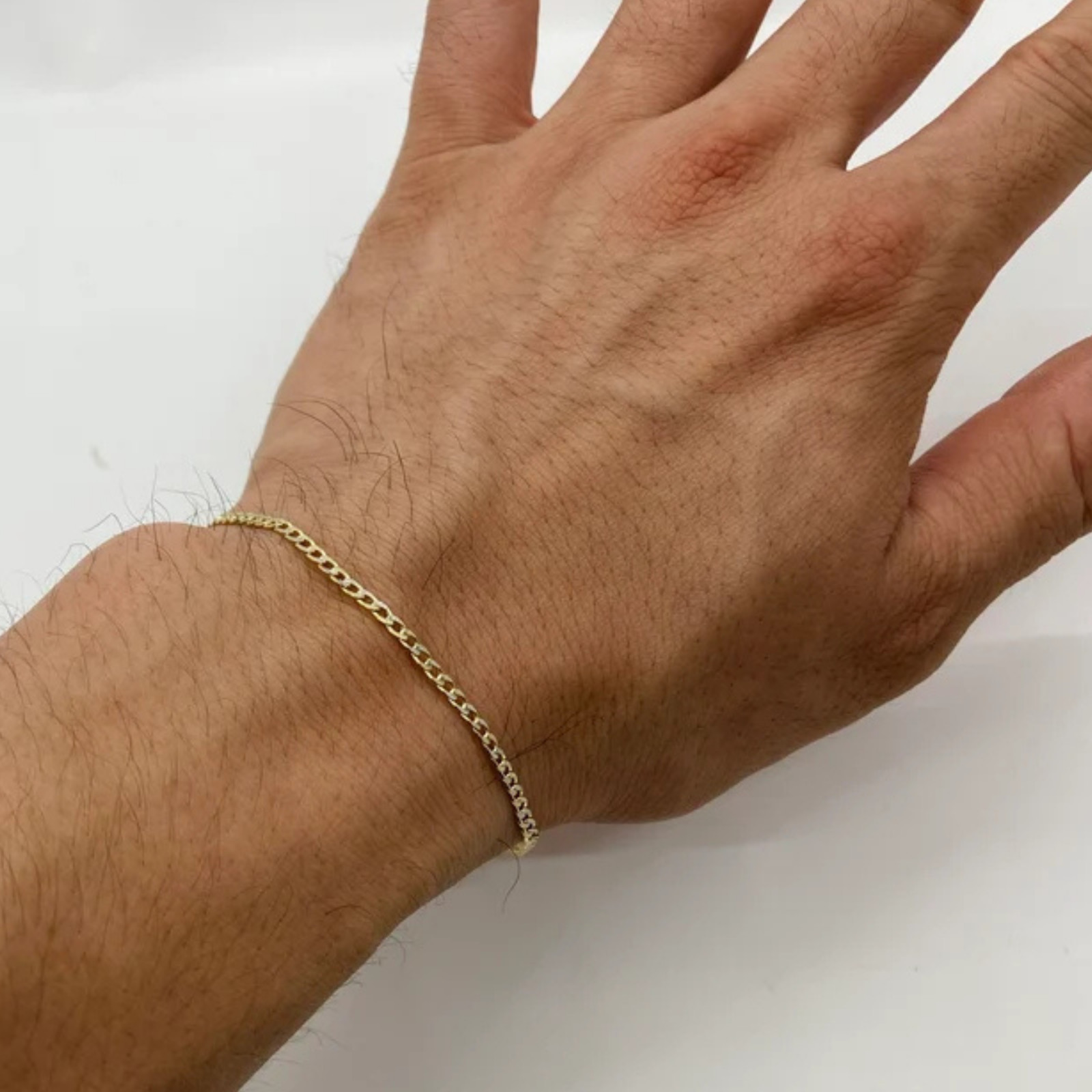 2mm Real 10K Yellow Gold Pave Cuban Curb Bracelet for Men’s & Women’s