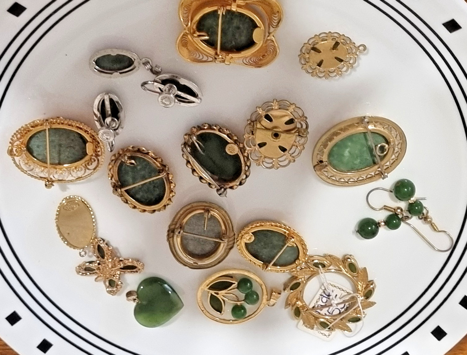 Vintage Genuine Jade 12K Gold Filled Brooch Pendant Lot 1950s USA see Video 74gm