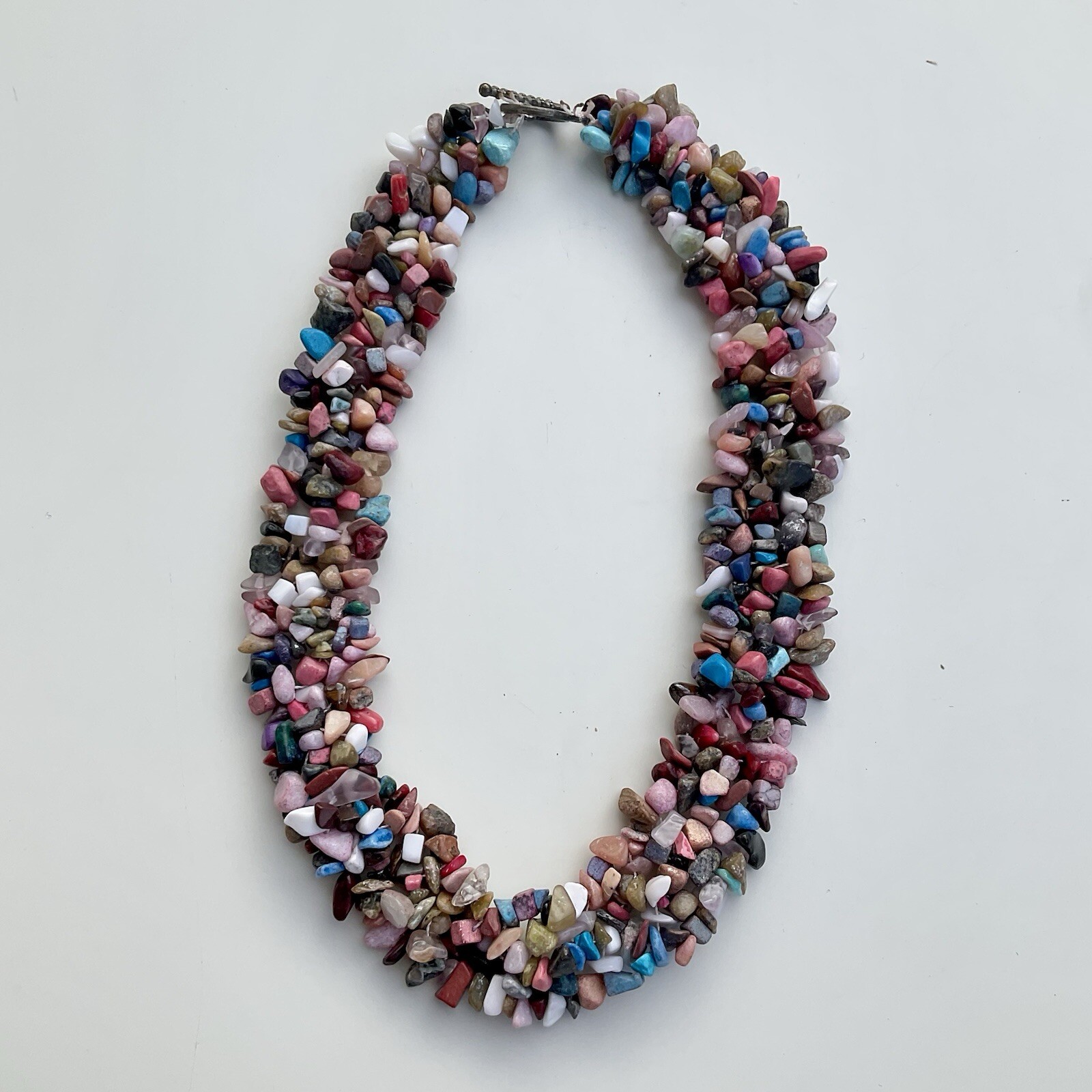 Handcrafted Multicolor Chipped Gemstone Collar Statement Necklace, 17 Inches