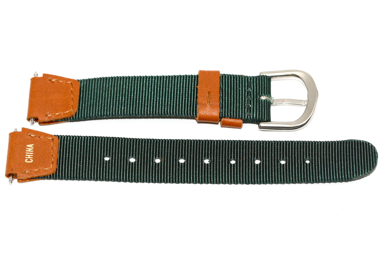TIMEX 18MM GREEN BROWN NYLON FABRIC LEATHER EXPEDITION FIELD WATCH BAND STRAP