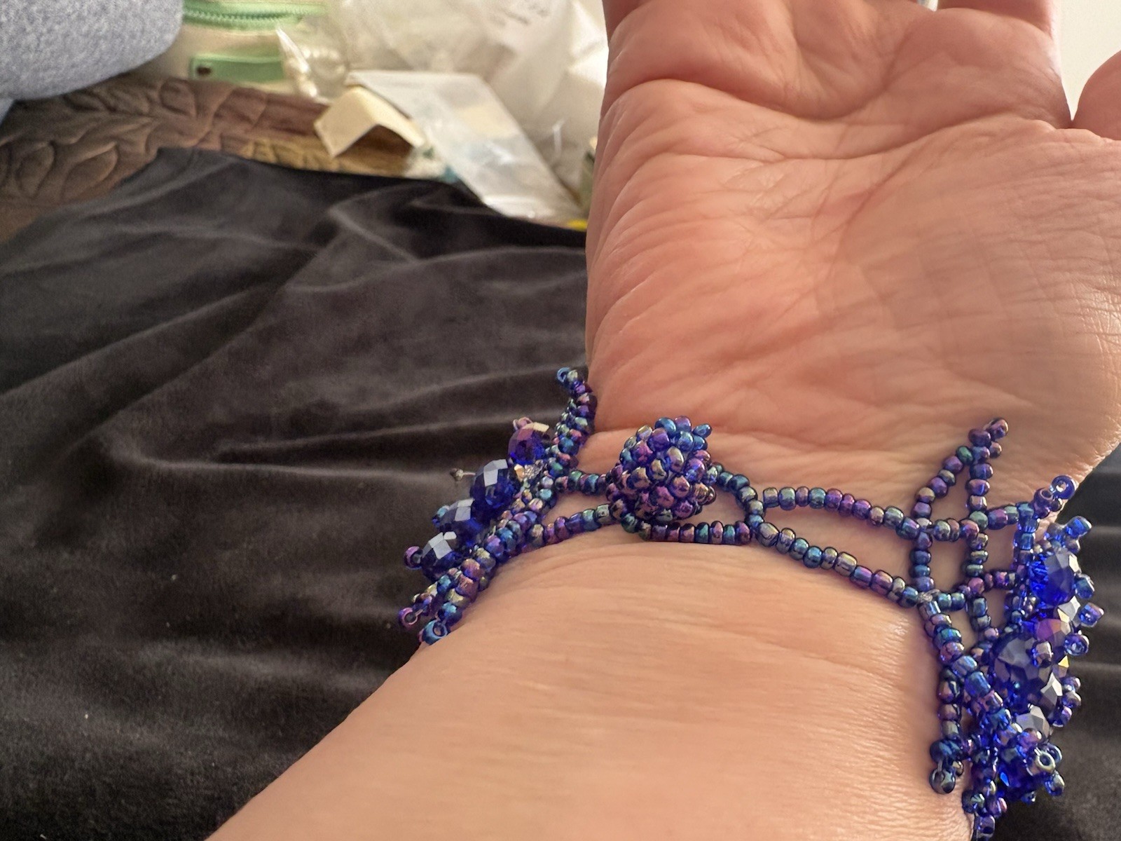 Handmade Beaded Bracelet Wide Cuff 7’’