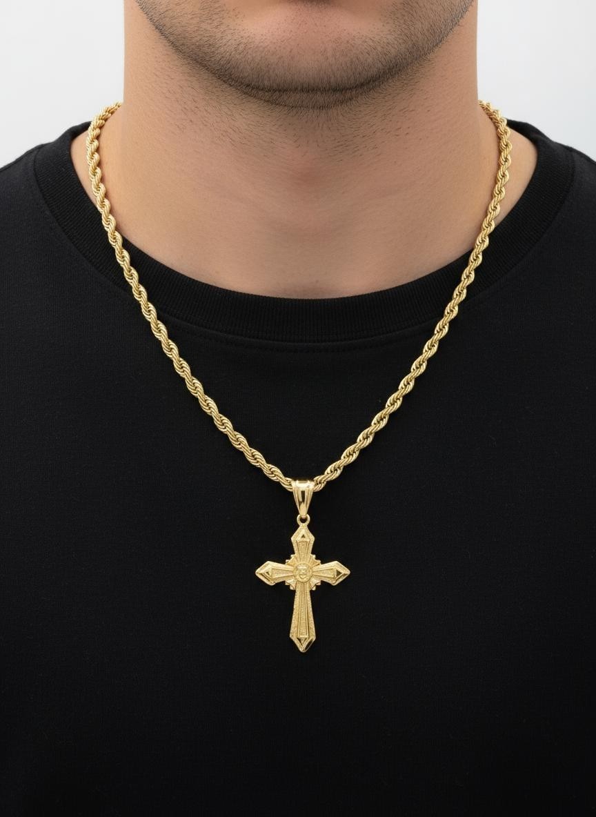Gold Cross Necklace for Men, Large Cross Necklace, 14k Heavy Plated Gold