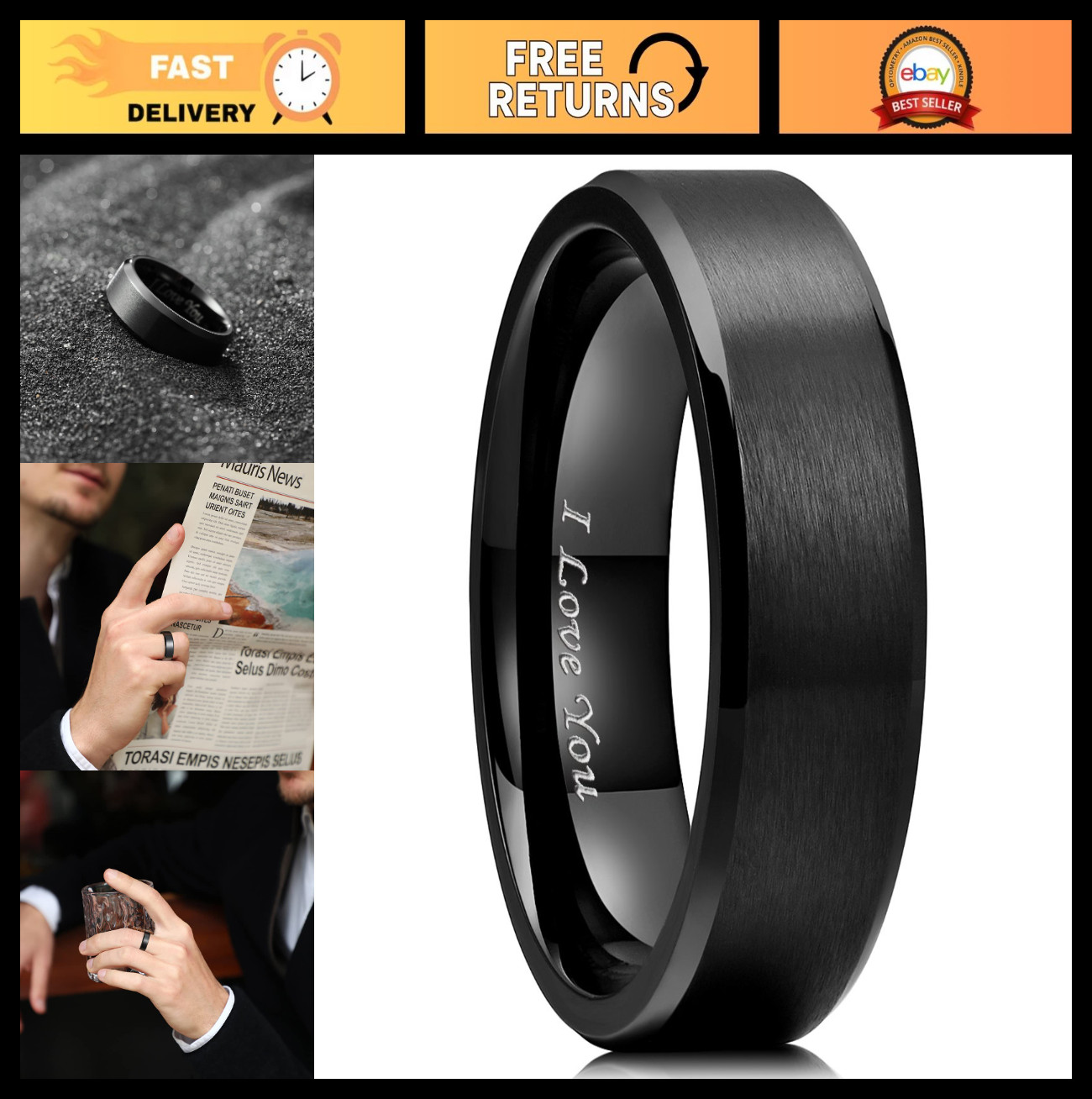 Stainless Steel Wedding Ring for Men & Women, 2mm-8mm Comfort Fit Band, I Love Y