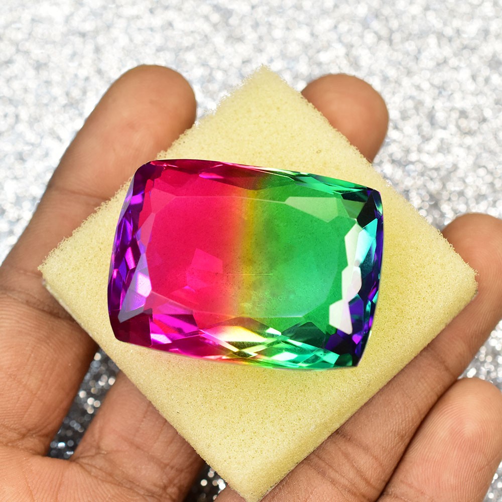 AAA+ Large Natural Bi-Color Tourmaline 133.65 Ct Certified Emerald Cut Gemstone