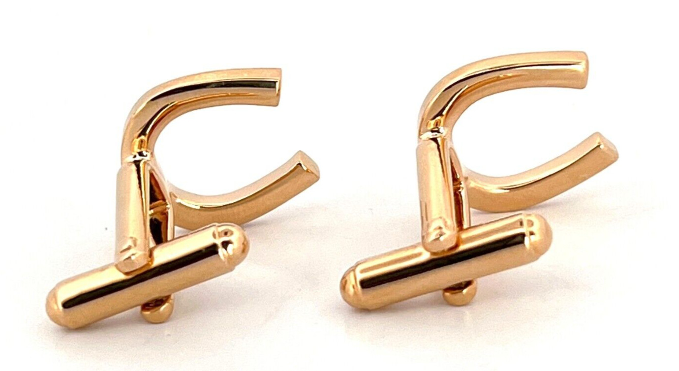 Lucky Horseshoe Cufflinks Gold Plated Metal Alloy Set With Czech Crystals