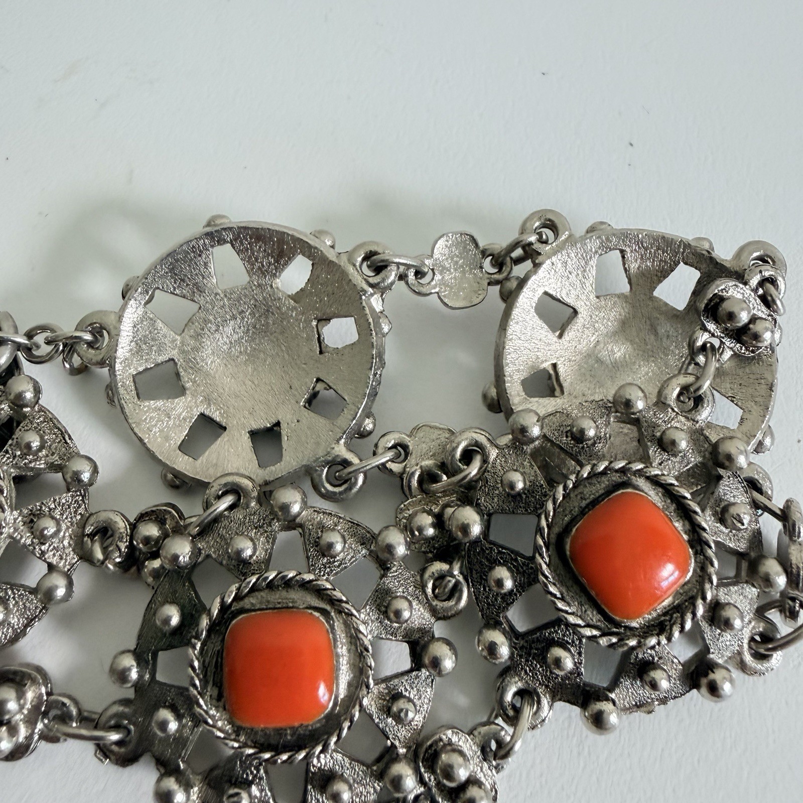 Vintage Souvenir Du Maroc Ornate Silver Bracelet w Square Beads