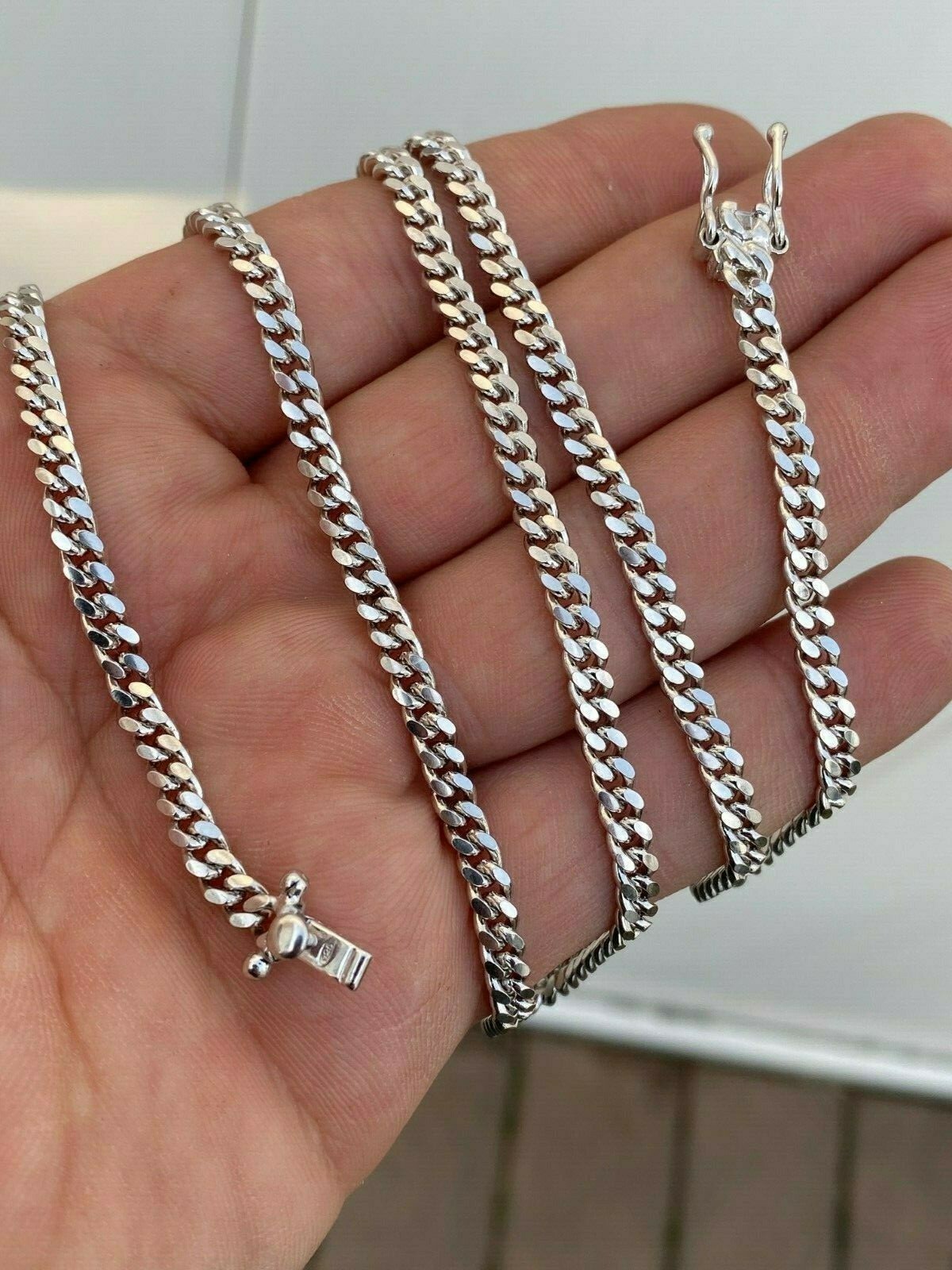 Men’s Miami Cuban Chain Solid 925 Sterling Silver 4mm 18-30″ Box Lock Necklace