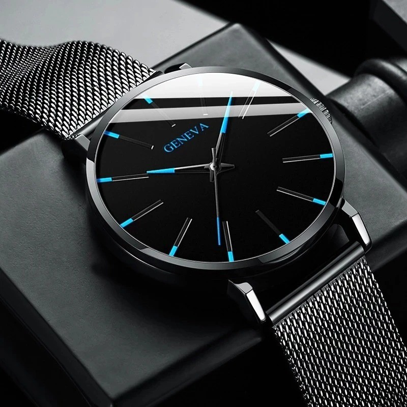 Men’s Ultra Thin Quartz Watch Stainless Steel Mesh Band Business Wristwatch