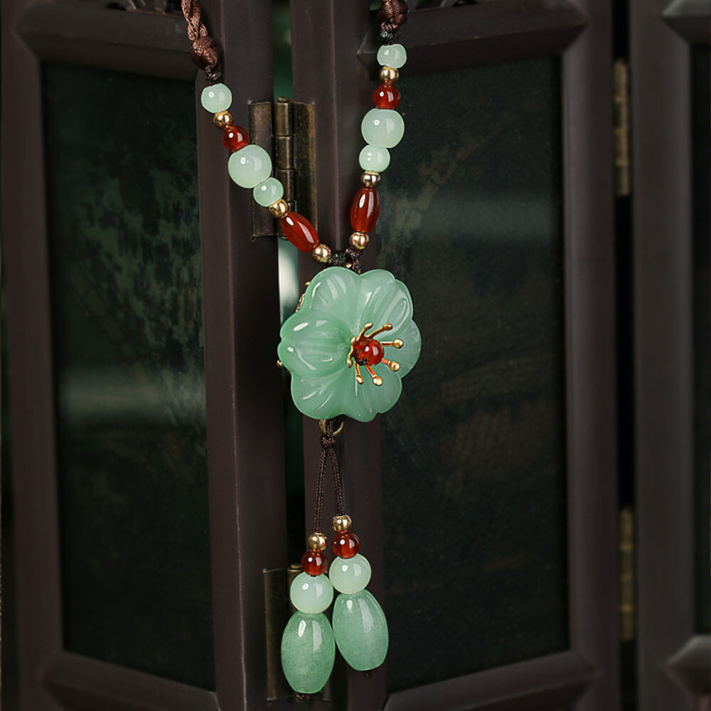 Green Jade Flower Pendant Natural Necklace Gemstone 925 Silver Chalcedony women