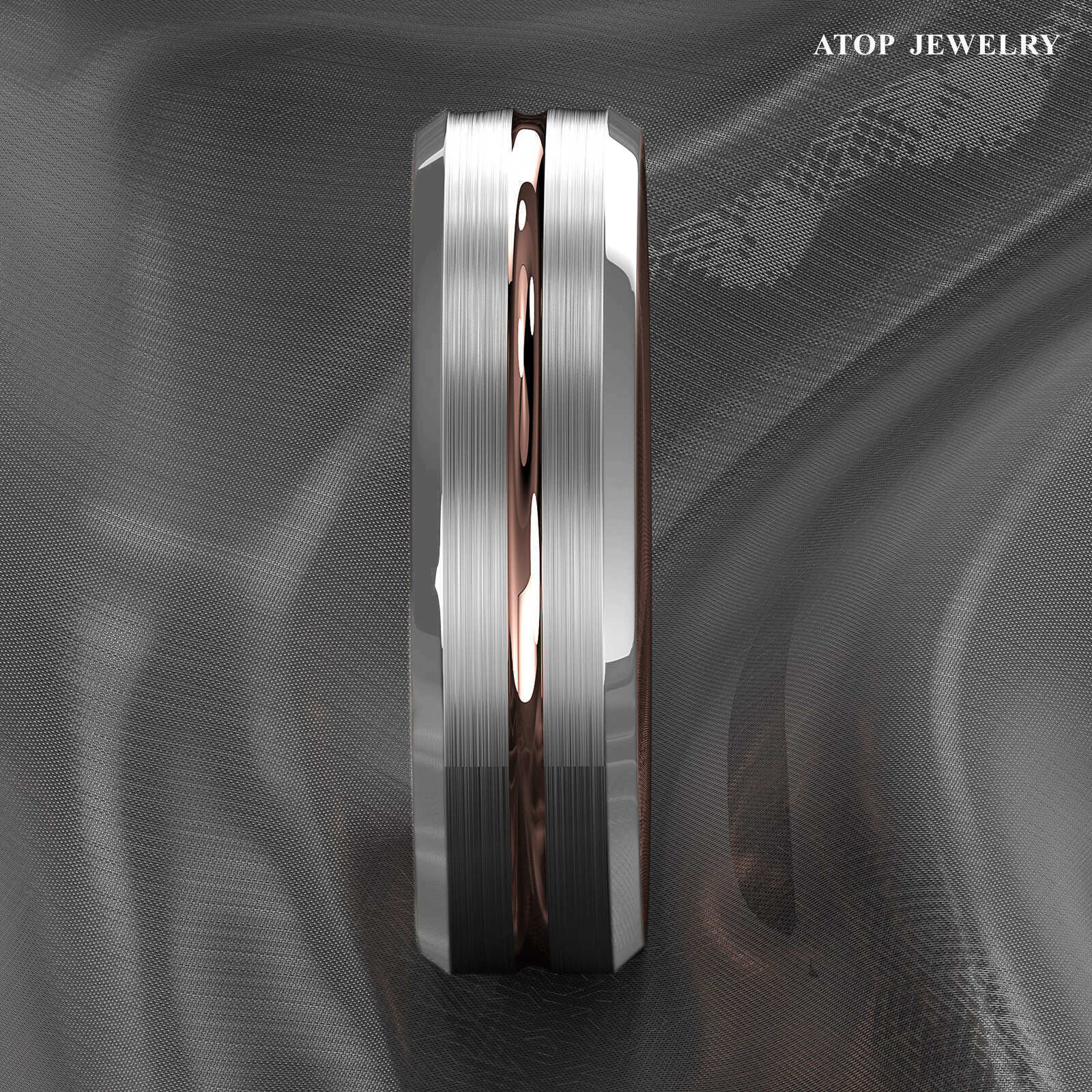 8/6mm ATOP Tungsten Carbide Ring Silver Stripe Comfit Wedding Band Men Women
