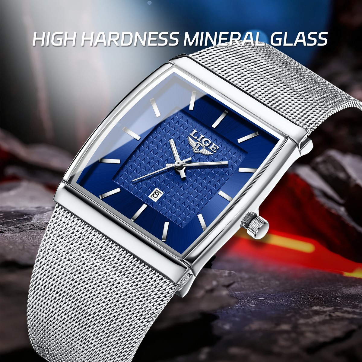 LIGE Men Watch Big Dial Quartz Date Digital Luminous 5ATM Waterproof Wristwatch