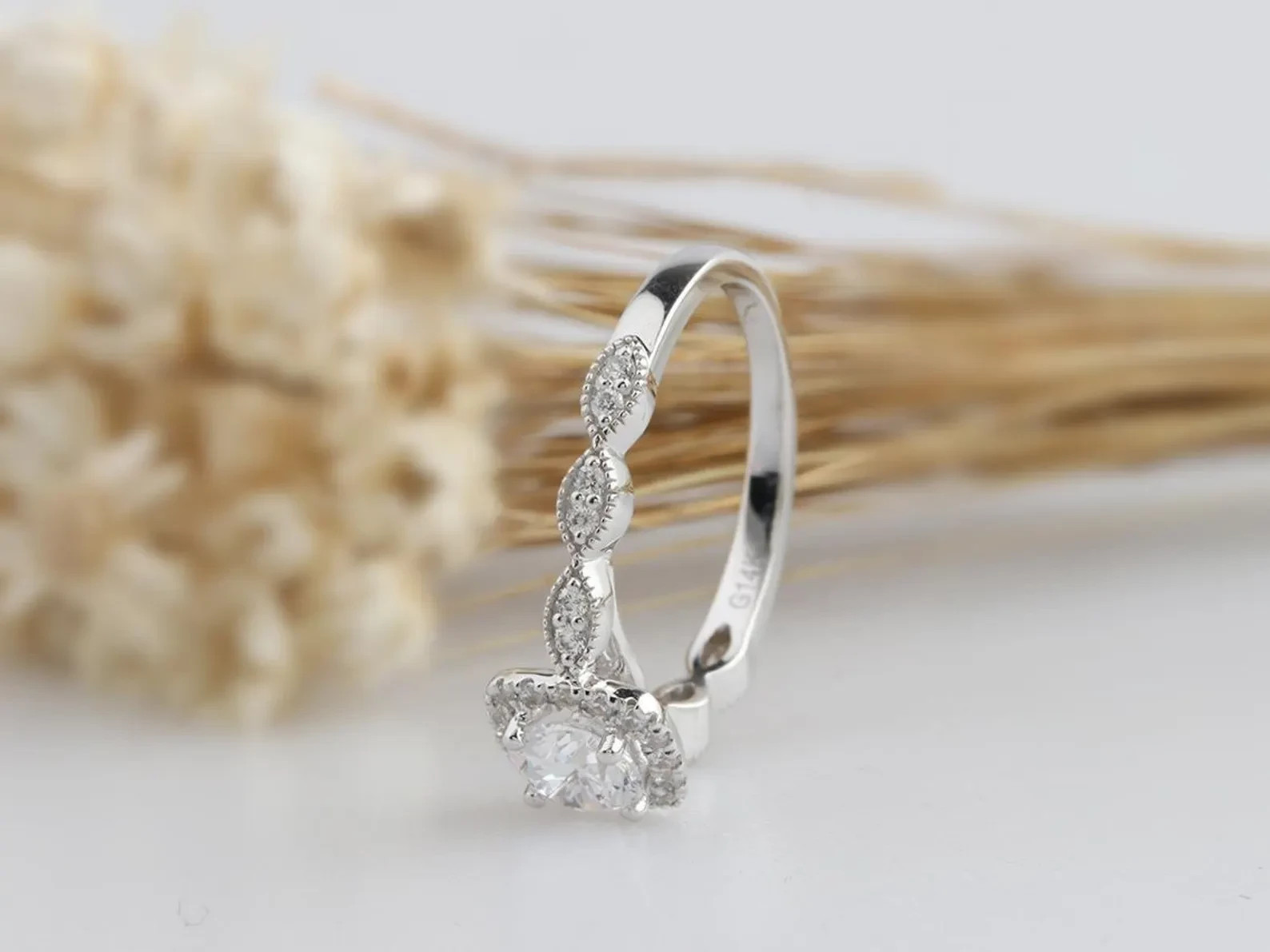 Round Moissanite Engagement Ring In Sterling Silver, Halo Anniversary Ring