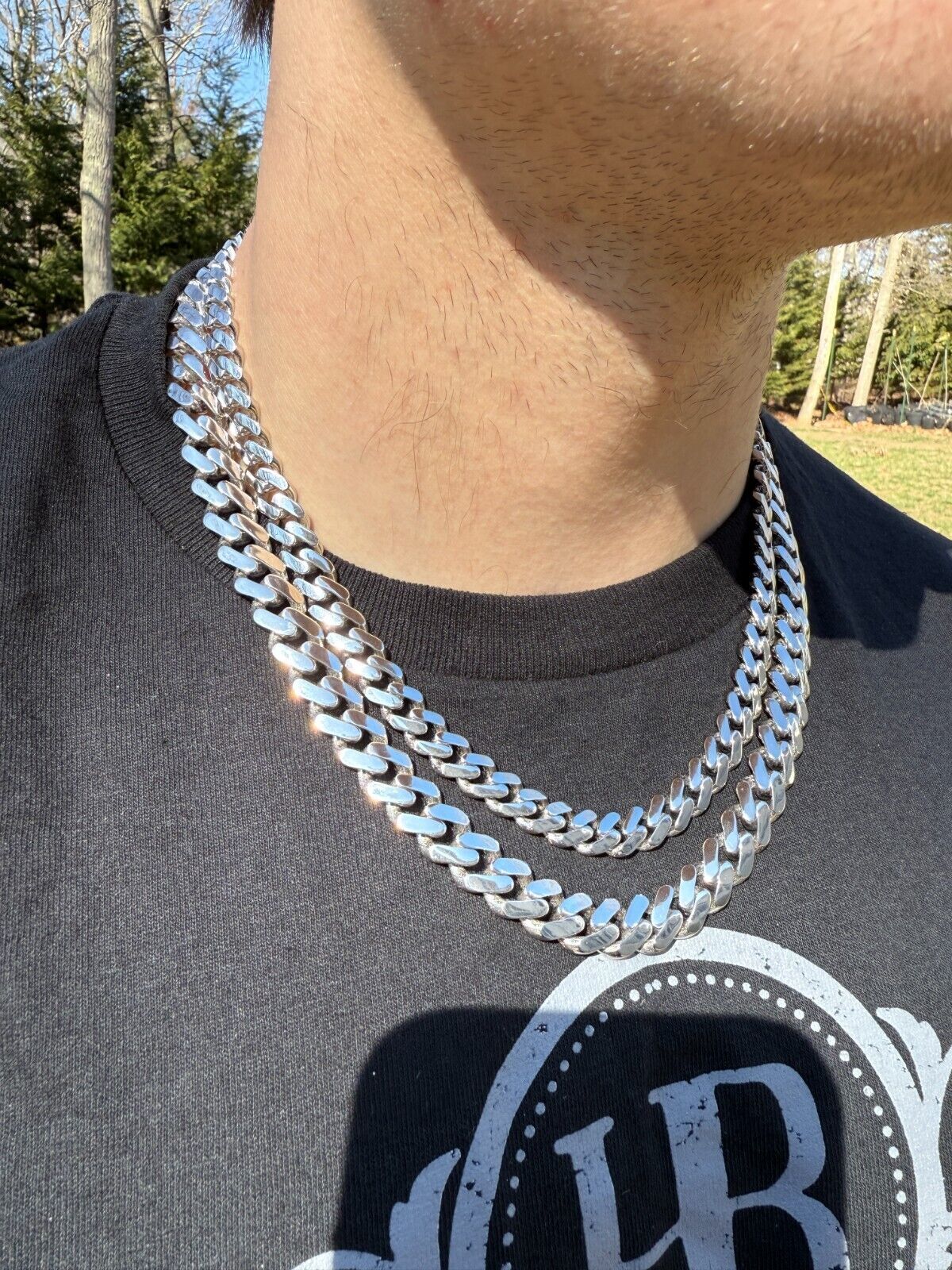 Monaco Cuban Link Chain Necklace Or Bracelet Hollow Real 925 Silver 9-15mm ITALY