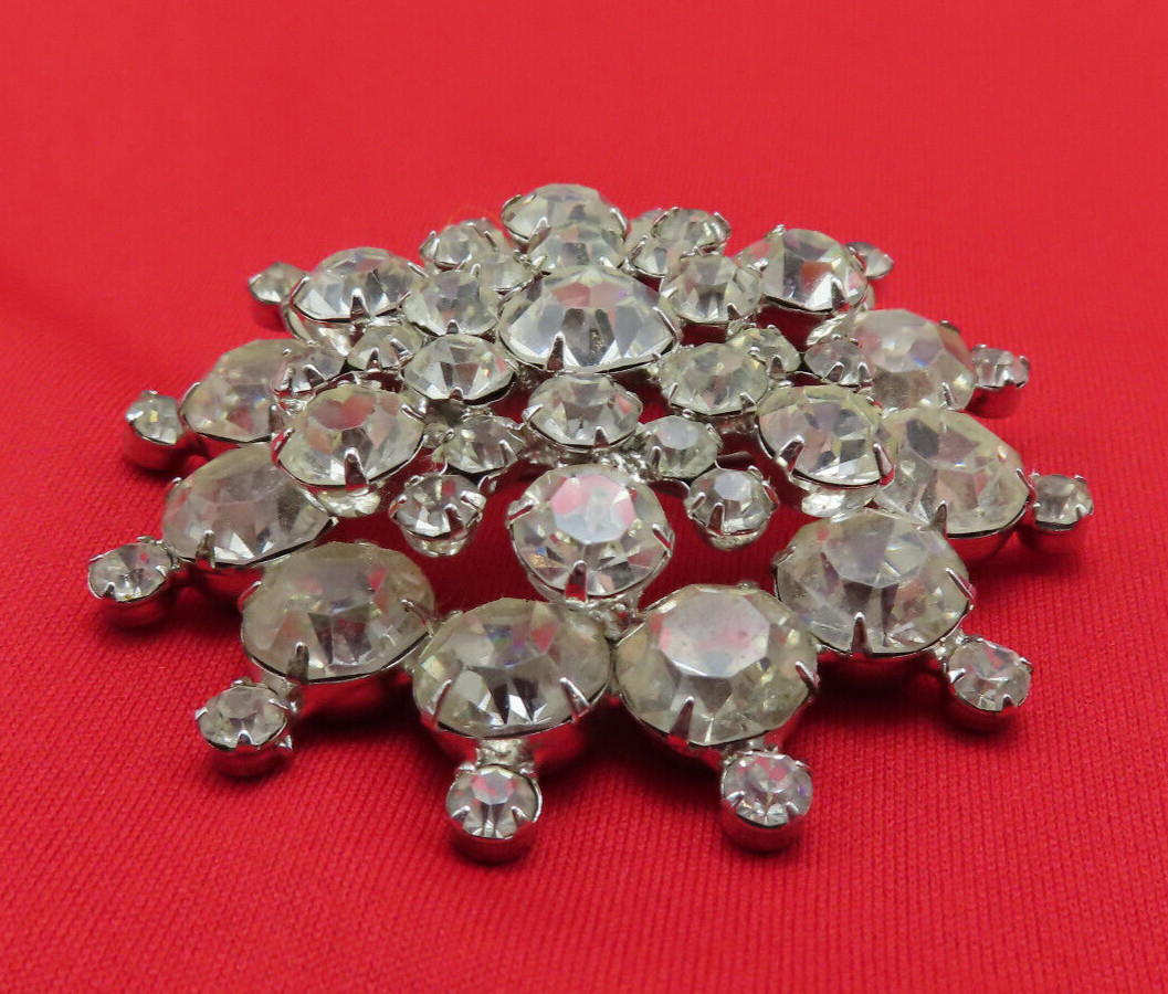 Juliana Rhinestone Vintage Brooch Pin Clear Faceted Crystal 2.5 inch Dome 147h