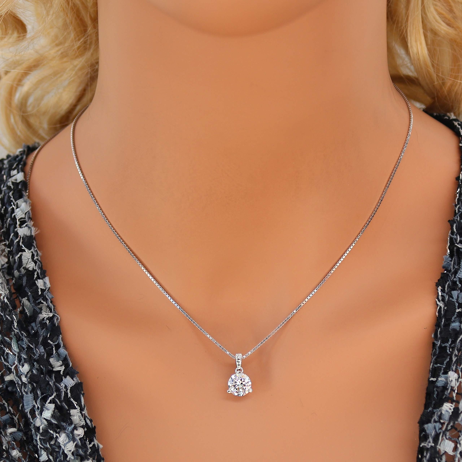 Platinum Plated 925 Sterling Silver 3-Prong Necklace With 2 TCW Cubic Zirconia