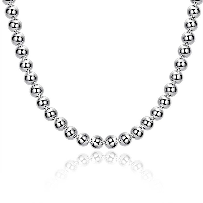 10MM Smooth Beads chain 925 Sterling Silver Necklaces for Women wedding Gift