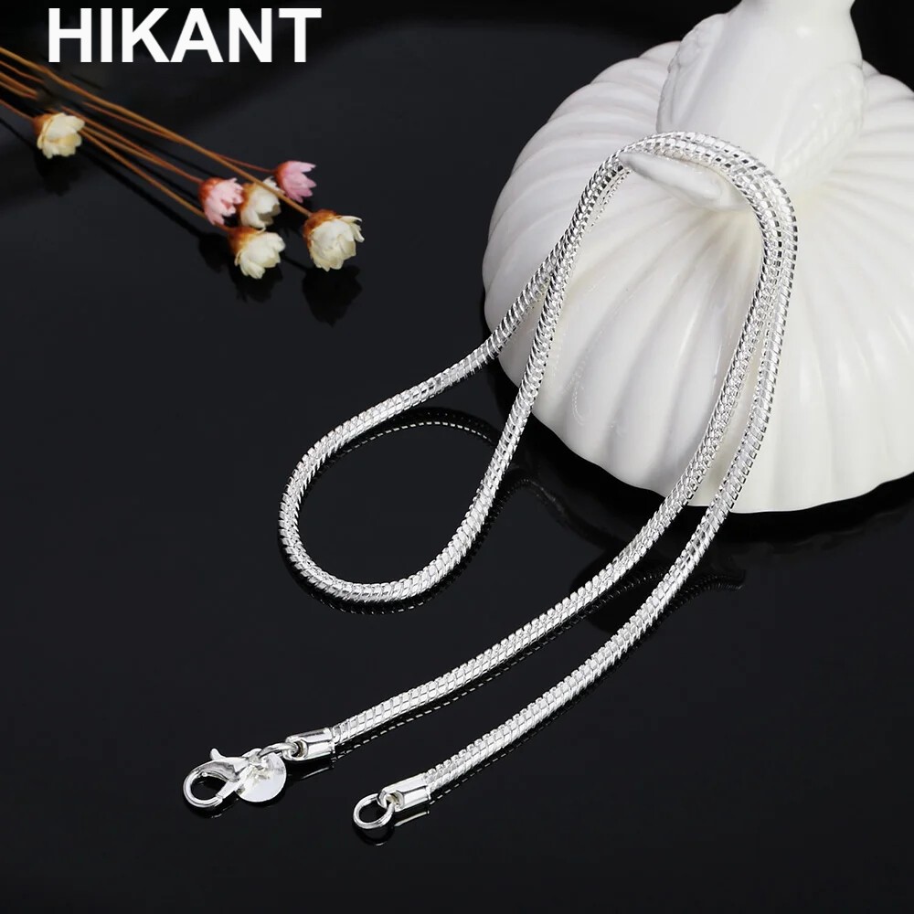 40-75CM 925 Sterling Silver Plated 1MM/2MM/3MM Snake Chain Necklace Women Jewelr