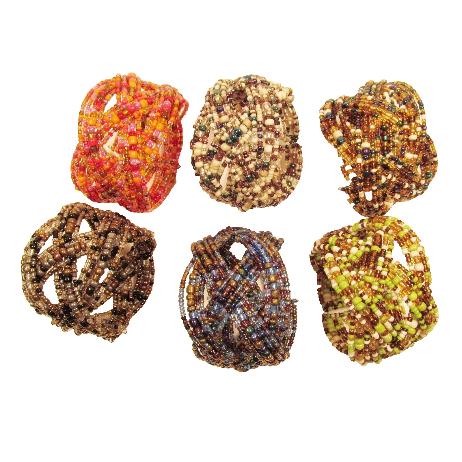 12 PC Handmade Bali Beaded Bright Color Braided Cuff Bracelet WHOLESALE LOT