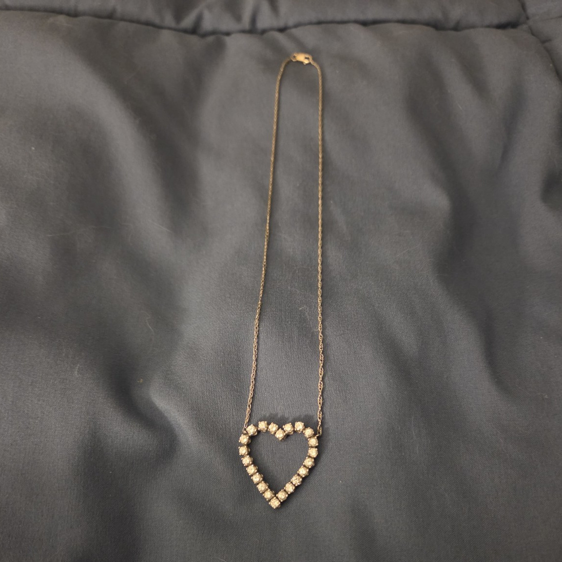 Gold Tone Cable Chain Necklace Heart Charm Pendant Clear Crystal Rhinestone