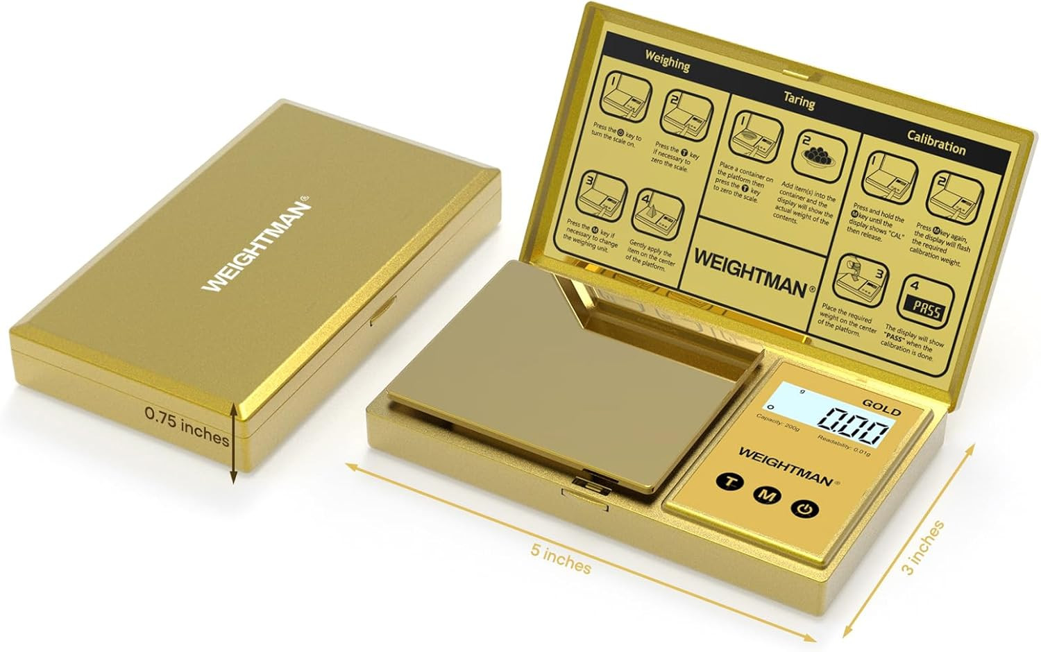 Digital Scale Gram, 200G/0.01G Pocket Scale Gold Titanium Plating, LCD Backlit D