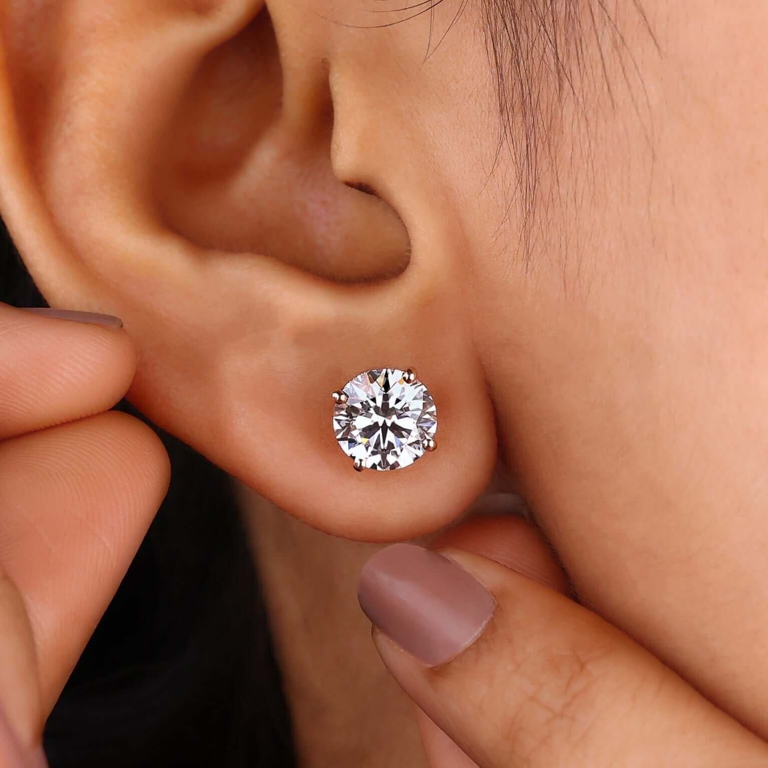 Lab Grown Diamond Stud Earrings 0.50-4CT VS E/F Color 14K Solid Gold for Gift