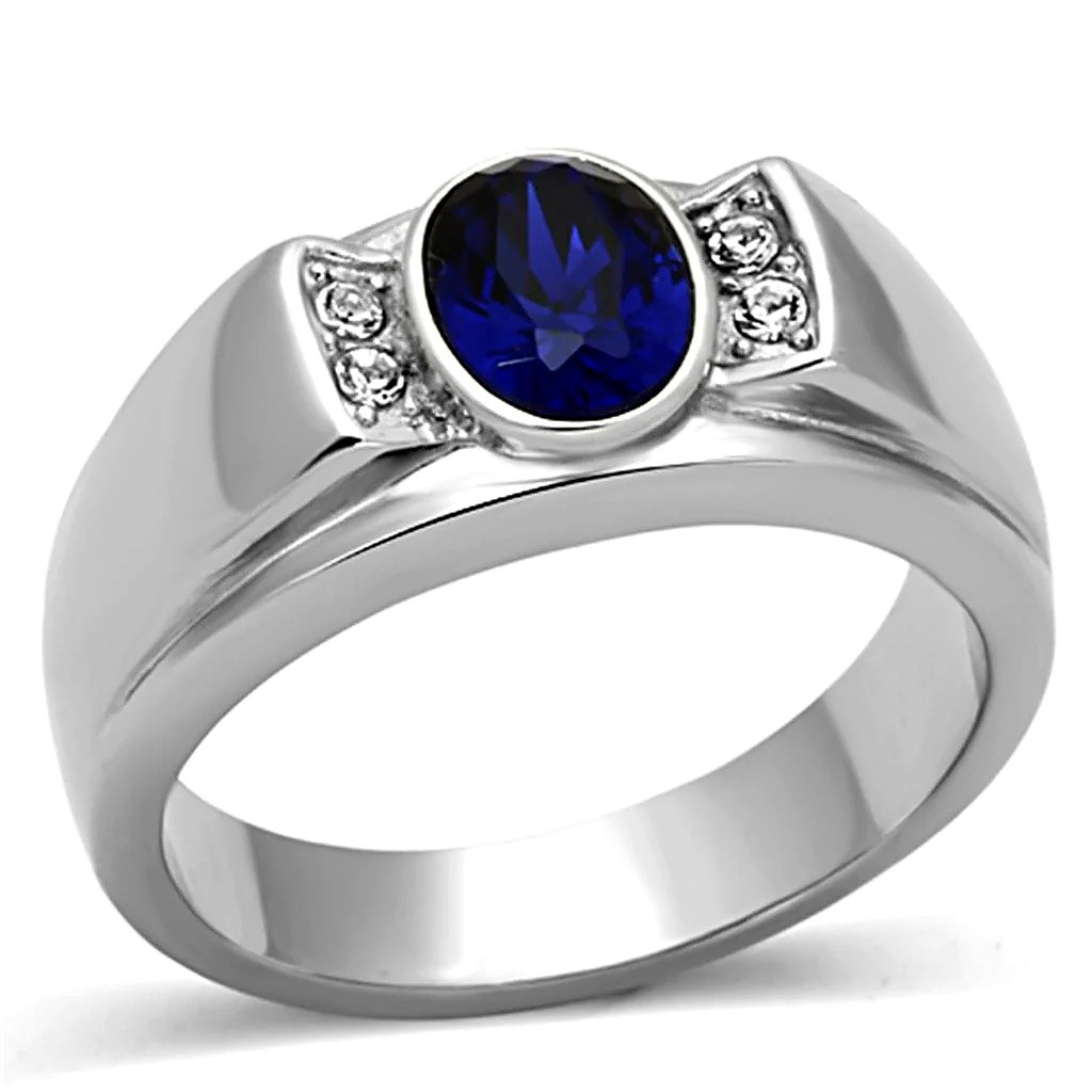 Men’s Ring, Montana Glass, Stainless Steel, Blue stone, Oval ring, Fashion ring