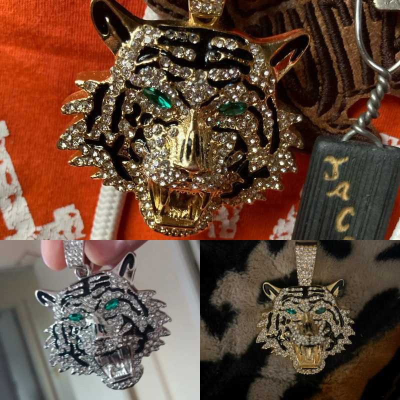 Hip Hop Iced CZ Tiger Pendant Necklace Crystal Cuban Chain Fashion Charm Jewelry