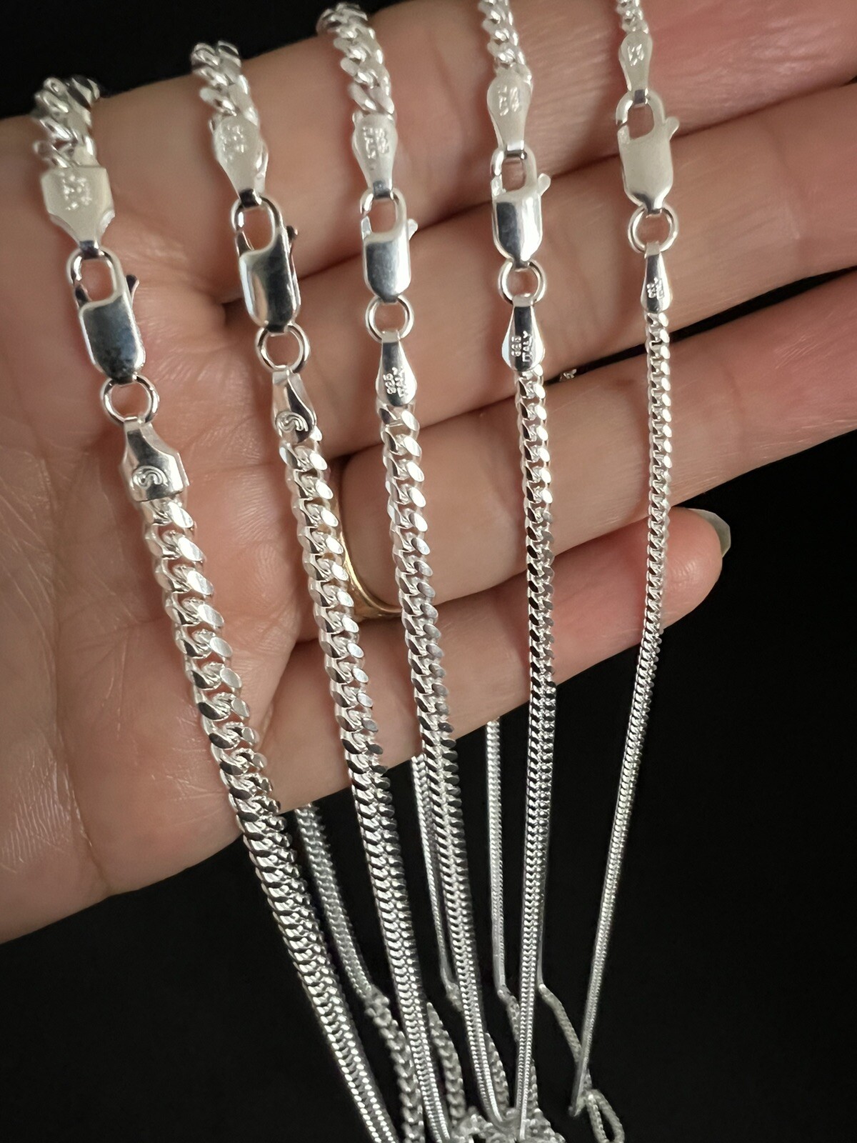 .925 Sterling Silver Solid Miami Cuban Chains Men’s/Women’s 2mm-5mm size 16″-30″