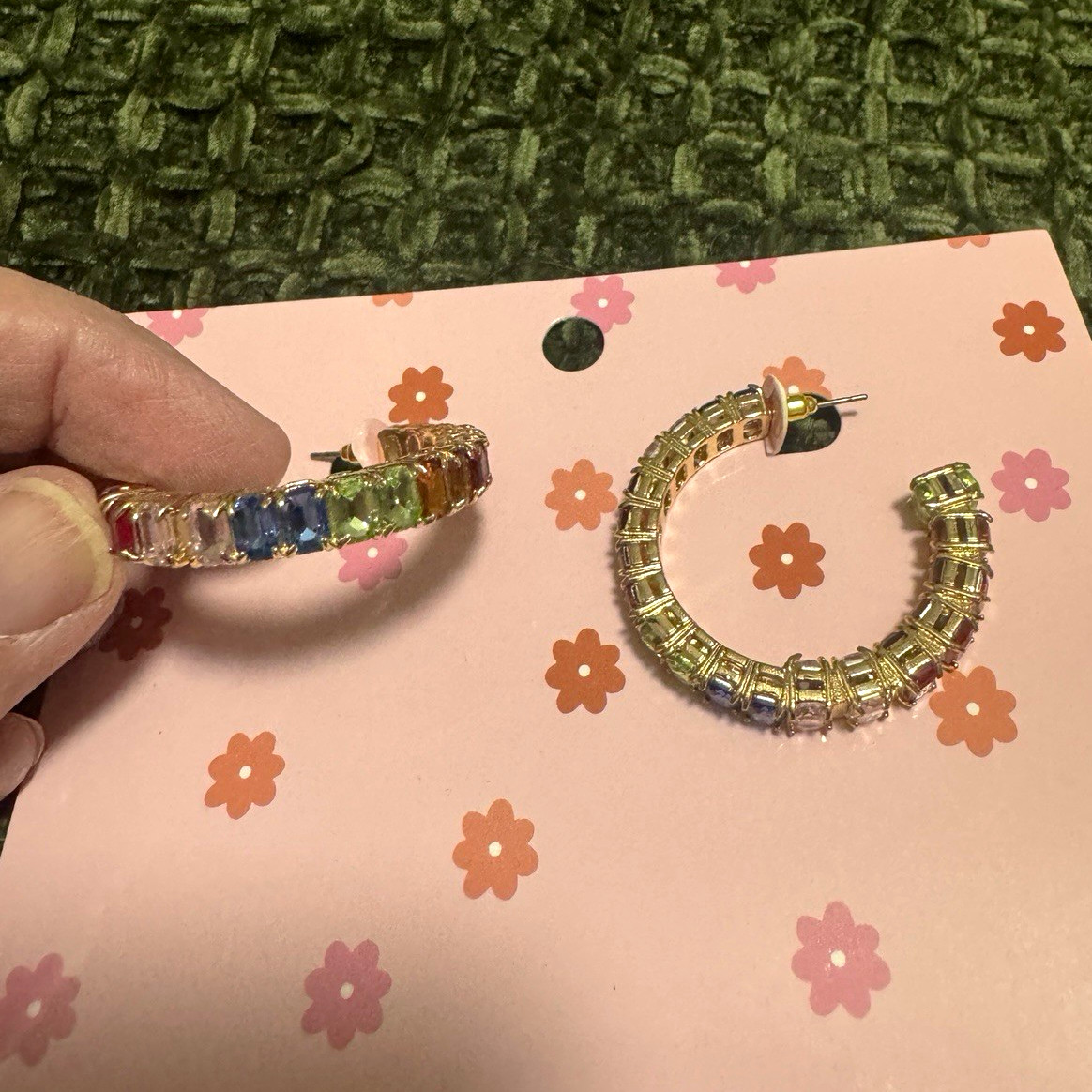 The GYTO Collective Crystal Hoop Earrings Silver Tone Multicolor Baguette