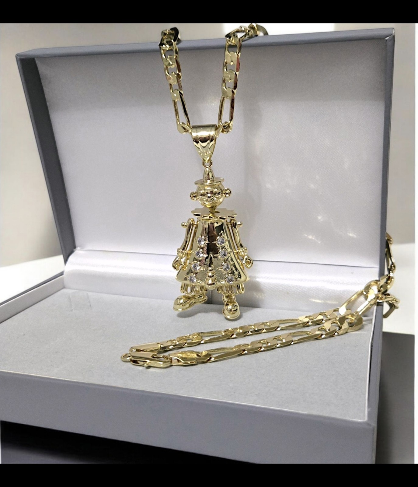 Gold Clown Pendant XL On 30″ Belcher Chain 9ct Gold Guilded Clown Pendant Large
