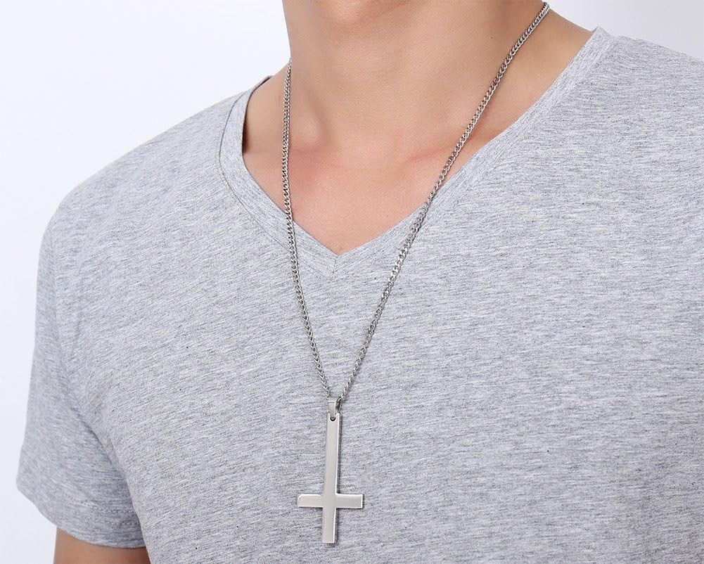 Jewelry Stainless Steel Upside Down Cross Necklace for Men,Inverted Pendant,Gold