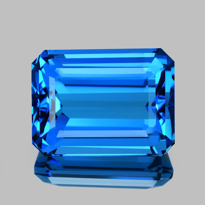 34.39Cts Glorious Natural Elctric Blue Color Swiss Topaz Emerald Cut Loose Gem