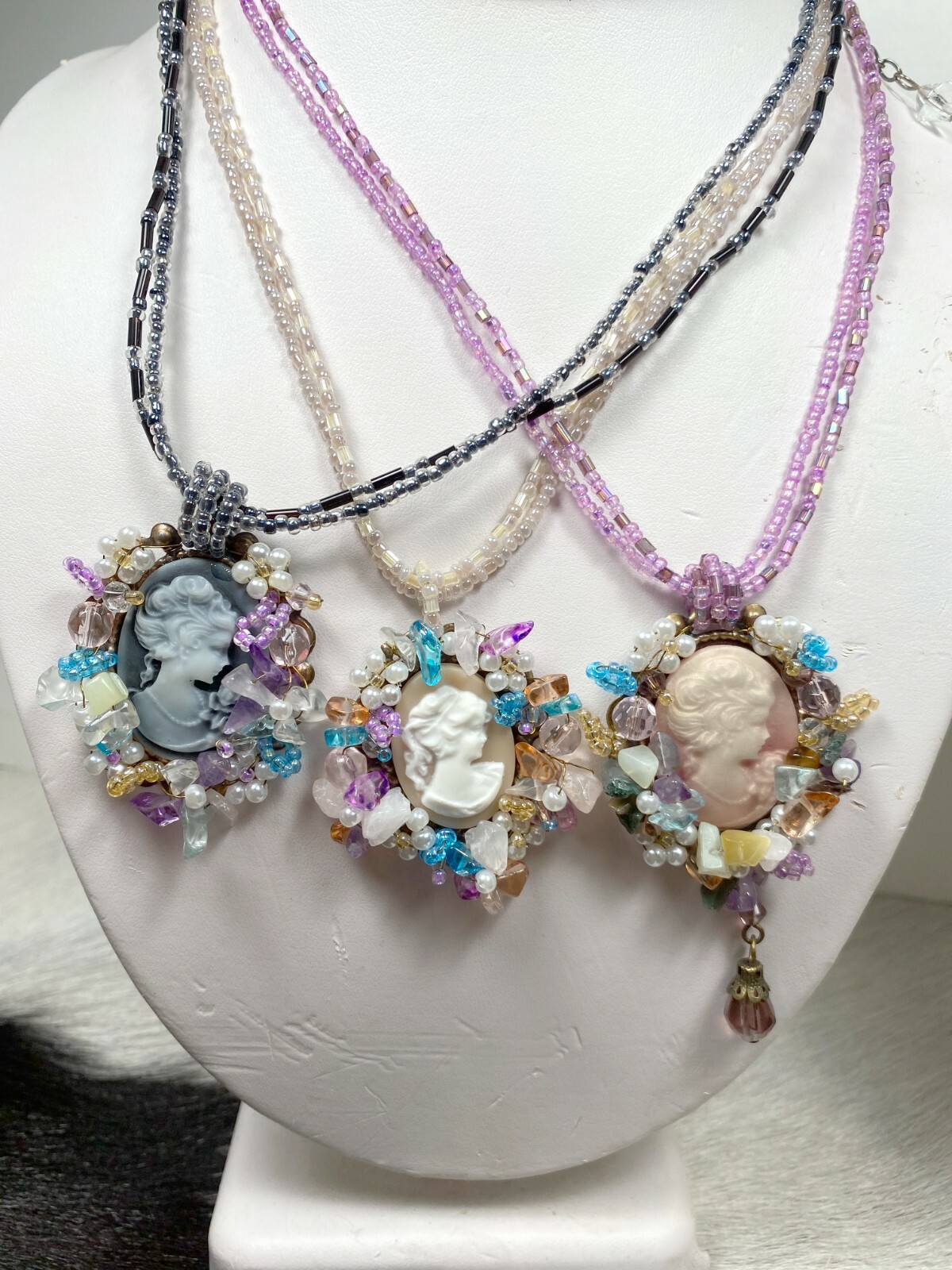 Cameo Necklace Wholesale Lot of 6 Vintage Beaded Victorian Style Beaded Jewelry