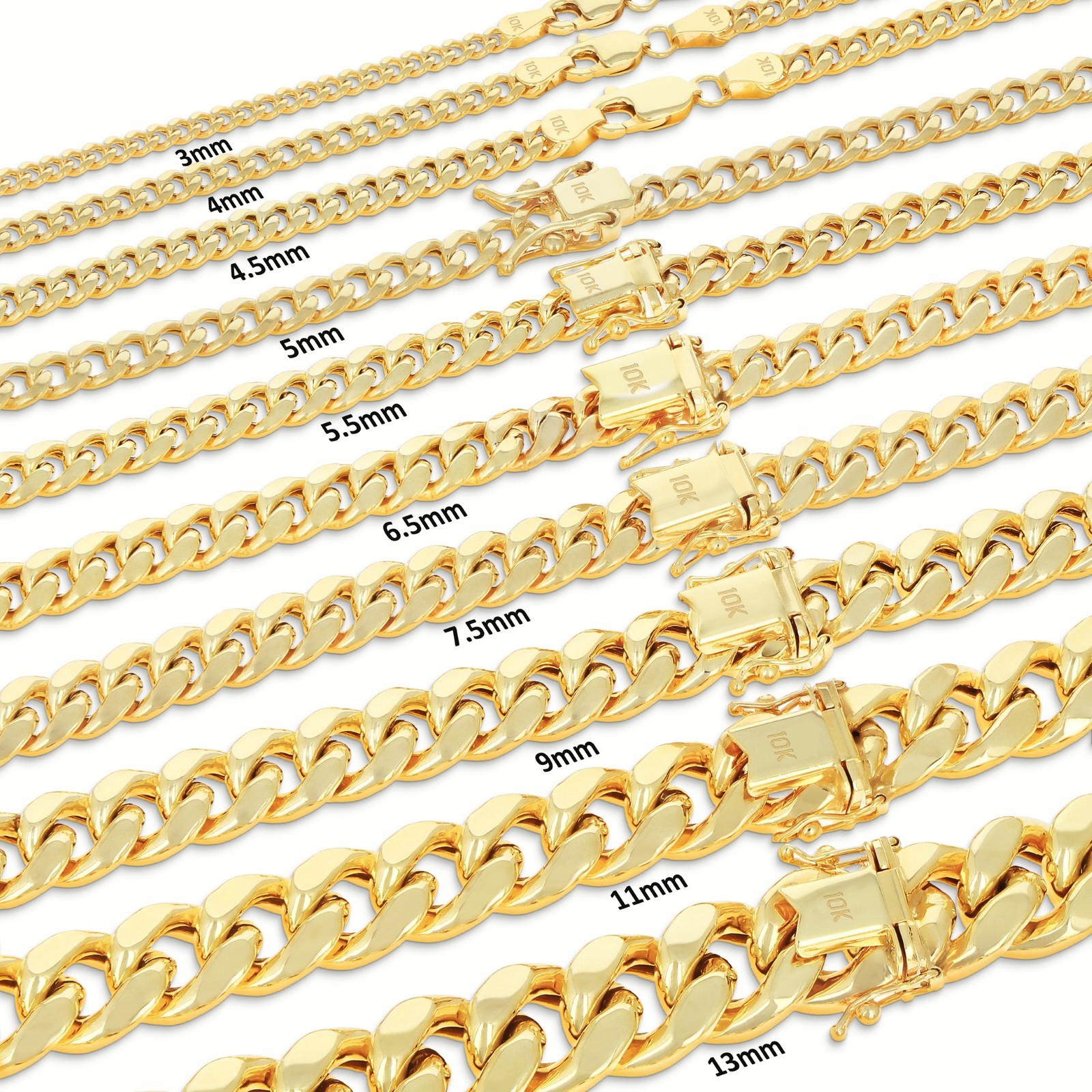 10K Yellow Gold 3mm-13mm Miami Cuban Link Chain Bracelet Men Women 7″ 7.5″ 8″ 9″
