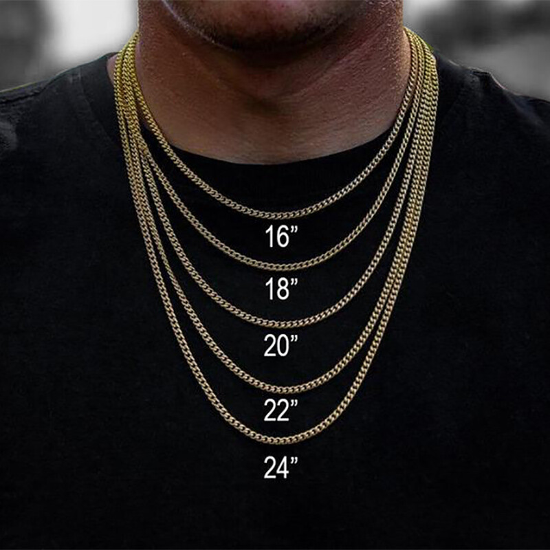 16″-30″ For Men Women Chain Gold Plated Stainless Steel Cuban Curb Link Necklace