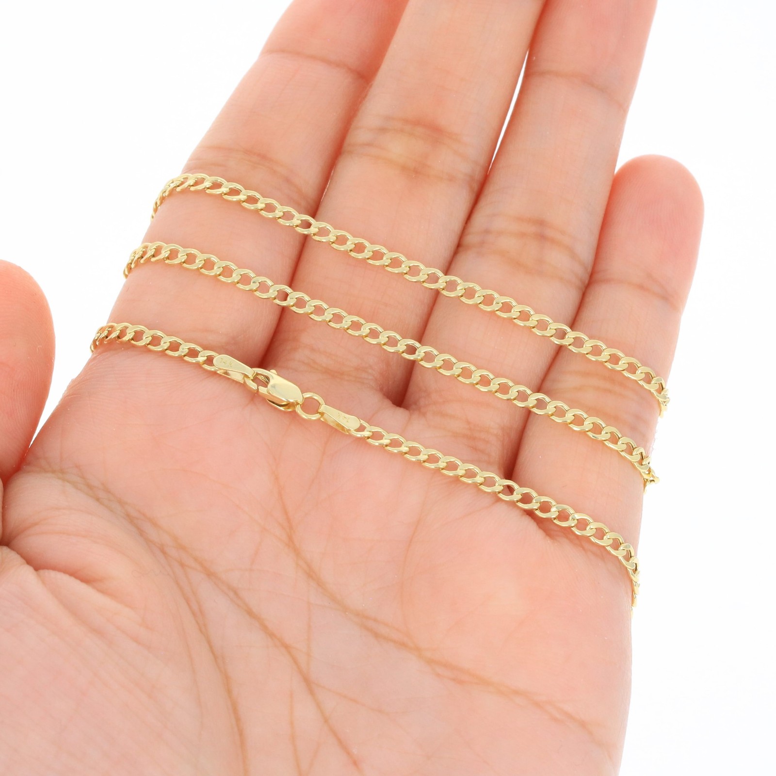 14K Yellow Gold 2.5mm Italian Cuban Curb Chain Link Necklace Mens Women 16″- 26″