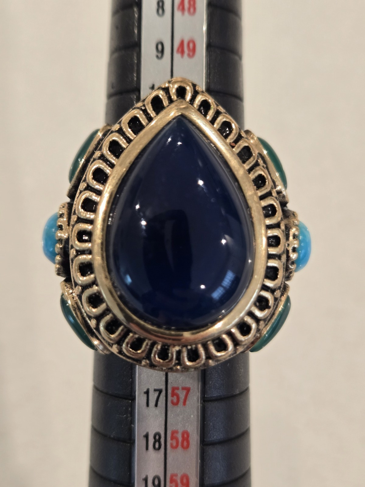 VTG Barse Thailand Bronze Ring Large Cocktail Statement Ring Cabochon Stone Blue